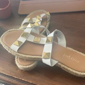 White Studded Espadrille Slide Sandals
